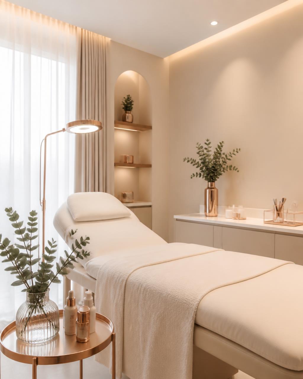 Calm, modern permanent makeup treatment room at Jade Newland PMU