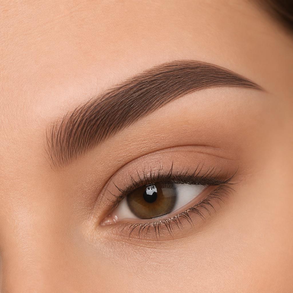 Close-up of an elegantly shaped eyebrow after permanent makeup