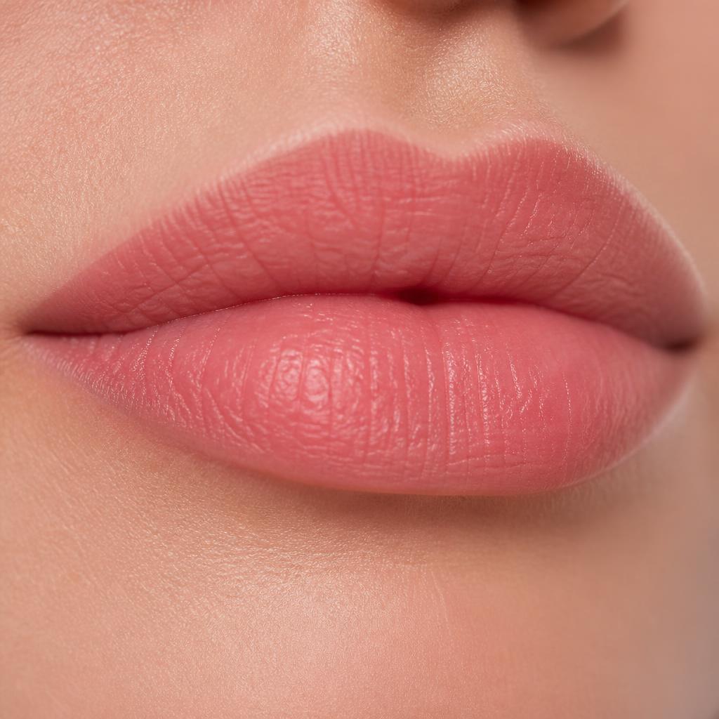Close-up of naturally tinted lips after a lip blush treatment
